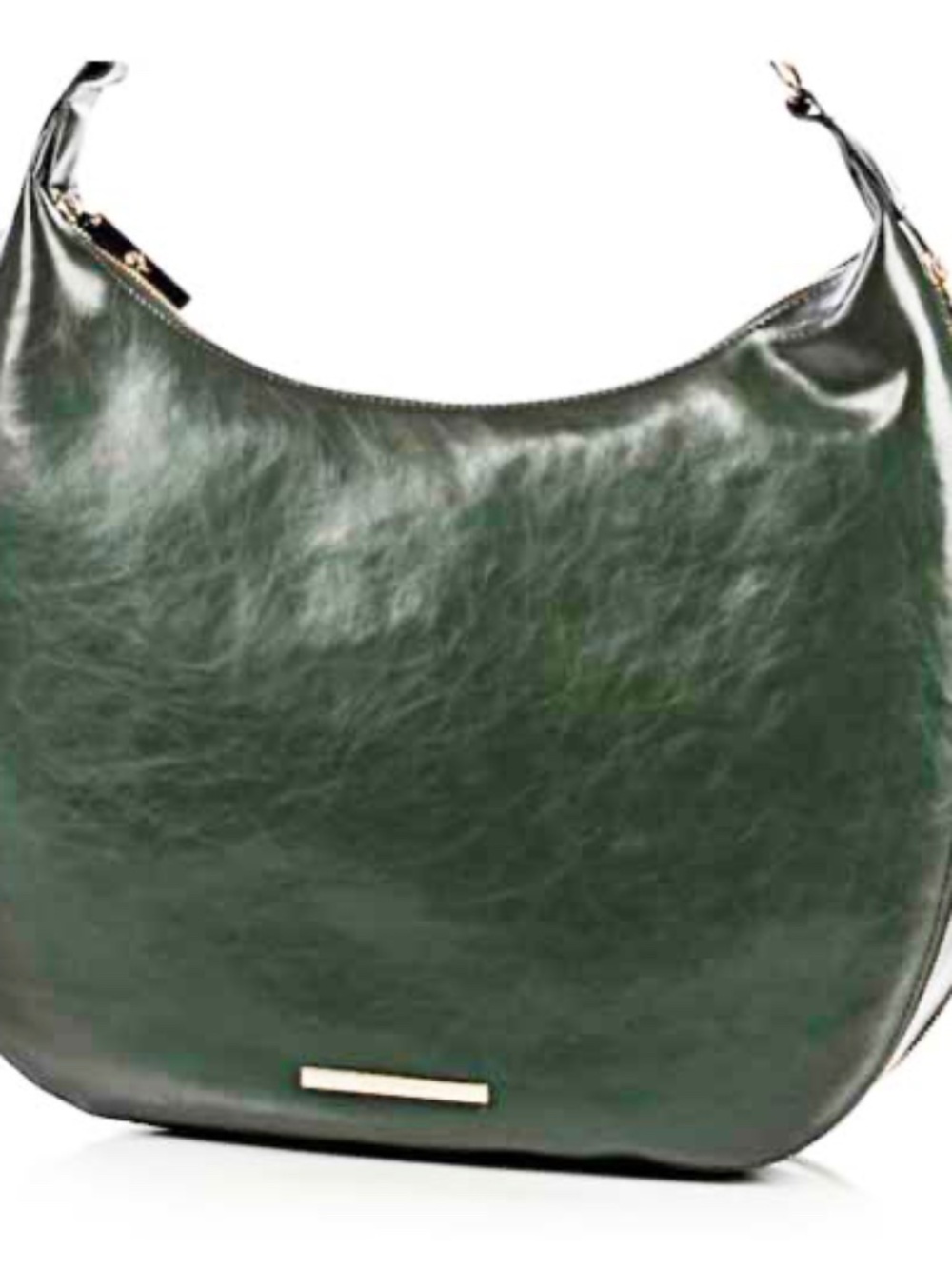 HOBO, CALF LEATHER, MEDIUM GREEN, 15 x 12 x 5 INCHES, TOP ZIPPER, HANDLE, POCKET
